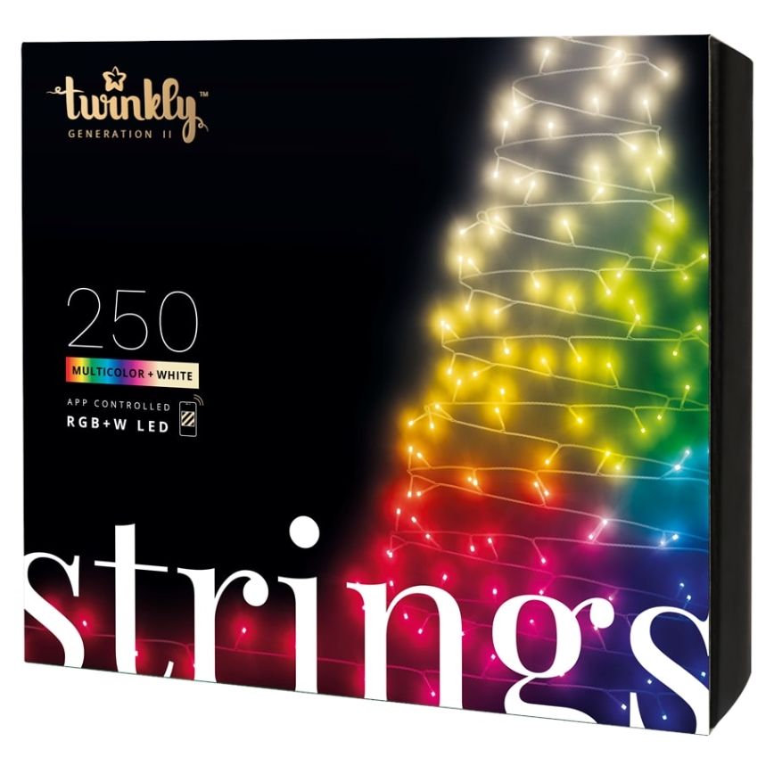 Twinkly - Guirlande lumineuse d'extérieur LED RGBW dimmable STRINGS, 250 LED, 23,5 m, IP44, Wi-Fi