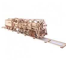 Ugears - Puzzle 3D mécanique en bois Locomotive à vapeur avec tender