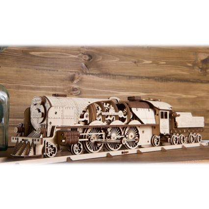 Ugears - Puzzle 3D mécanique en bois V-Express locomotive à vapeur avec tender