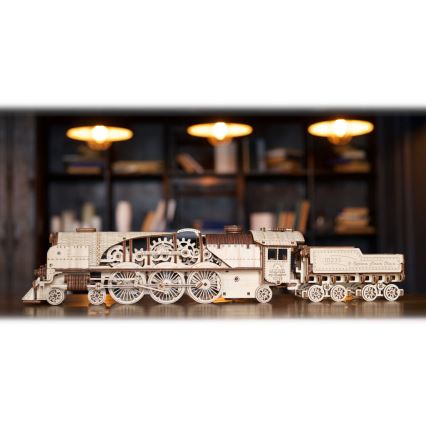 Ugears - Puzzle 3D mécanique en bois V-Express locomotive à vapeur avec tender