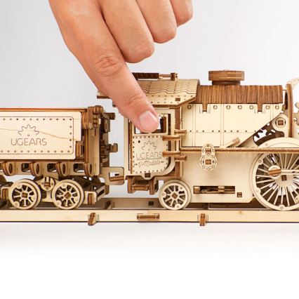 Ugears - Puzzle 3D mécanique en bois V-Express locomotive à vapeur avec tender