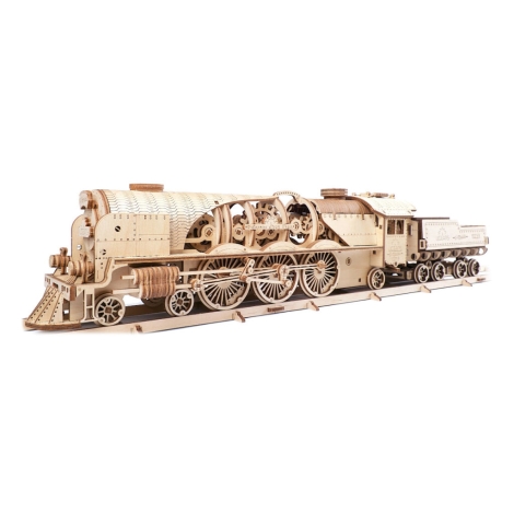 Ugears - Puzzle 3D mécanique en bois V-Express locomotive à vapeur avec  tender