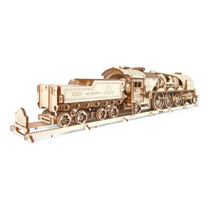 Ugears - Puzzle 3D mécanique en bois V-Express locomotive à vapeur avec tender