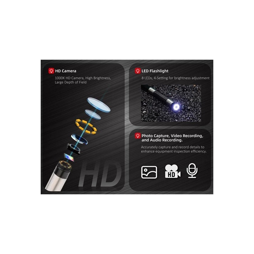 Uni-T - Endoscope industriel 3,7 V, 3000 mAh, IP67, 3 m