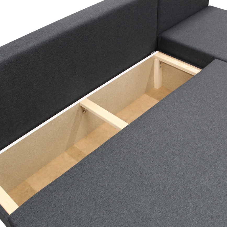 Canapé d'angle convertible réversible en L ALMEIDA, coffre de rangement, anthracite