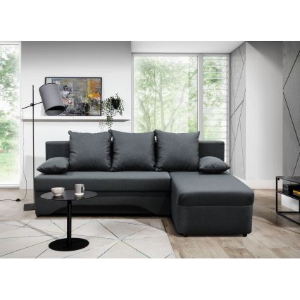 Canapé d'angle universel convertible en L ALMEIDA anthracite avec espace de rangement