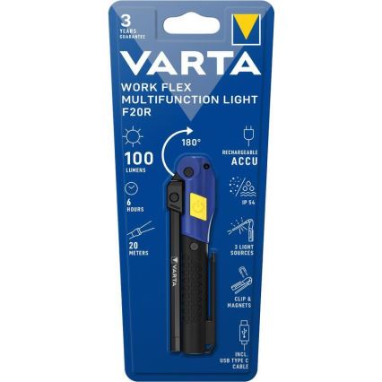 Varta 18649101401 - Lampe torche rechargeable WORK FLEX F20R LED/5V IP54