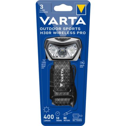 Varta 18650101401 - Lampe frontale rechargeable à LED dimmable avec charge sans fil OUTDOOR SPORTS LED/5V 1800 mAh IPX7