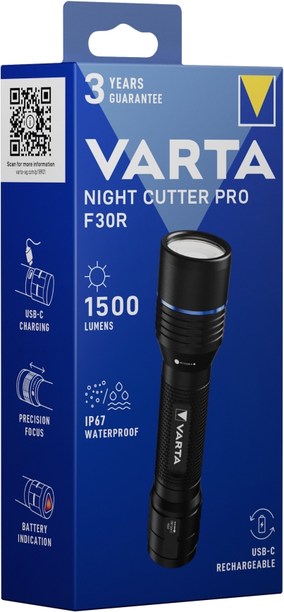 Varta 18921101111 - Lampe torche rechargeable NIGHT CUTTER PRO F30R LED/USB IP67
