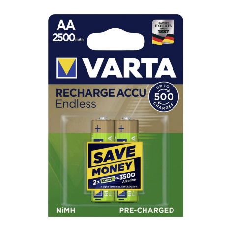Piles rechargeables Varta Endle- 1,2 V, AA, 2 pces