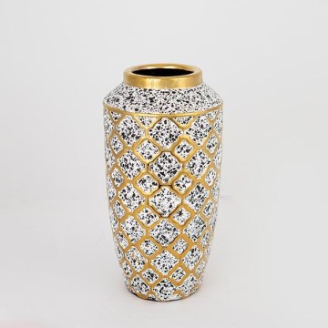 Vase en céramique 25x13 cm blanc/doré/noir