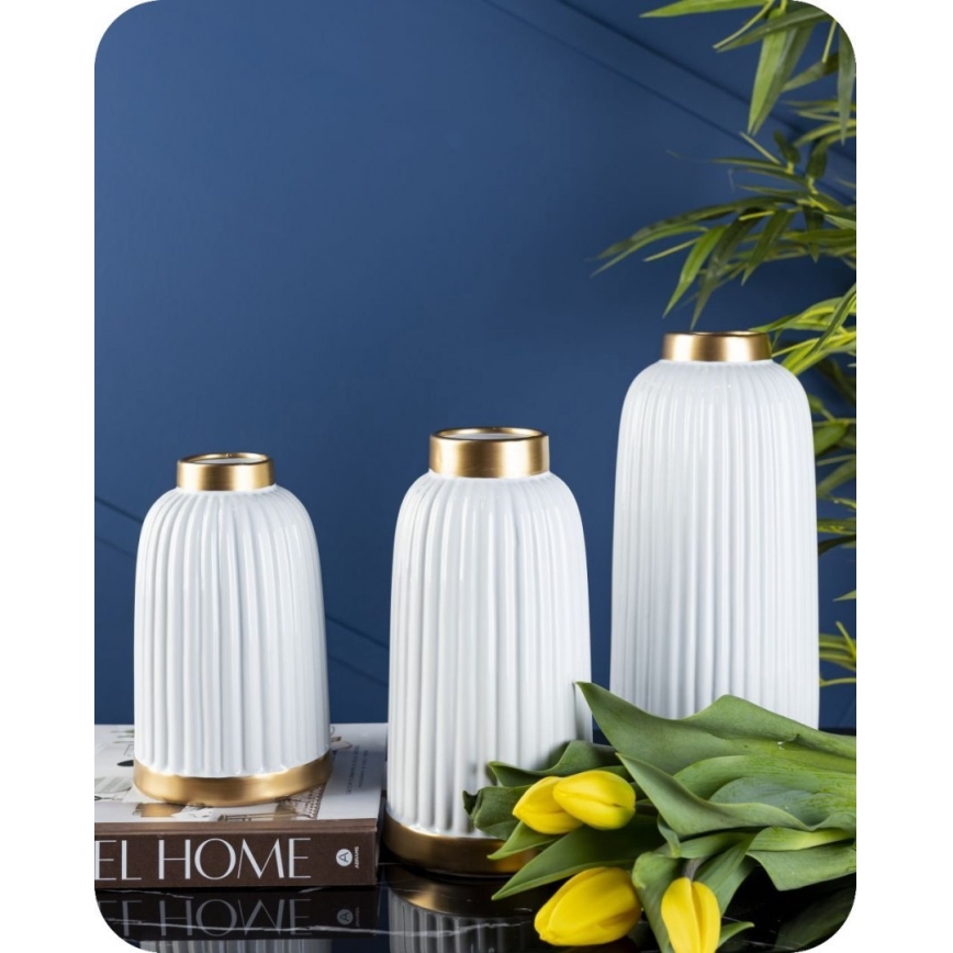 Vase en céramique ROSIE 20,5x12 cm blanc/doré