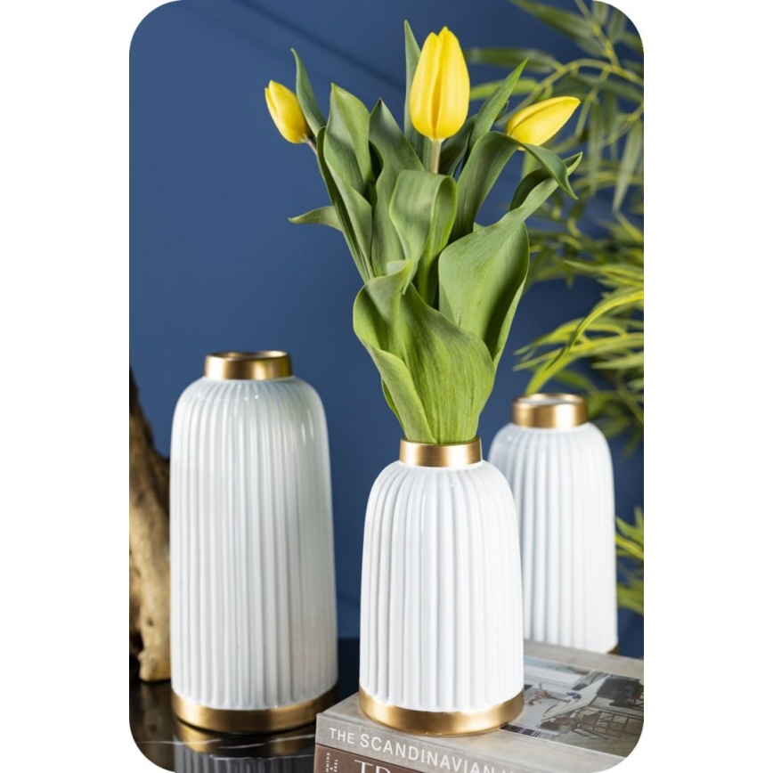 Vase en céramique ROSIE 20,5x12 cm blanc/doré