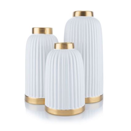 Vase en céramique ROSIE 20,5x12 cm blanc/doré
