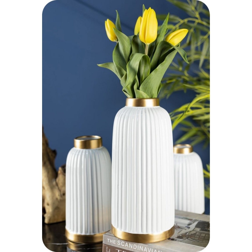 Vase en céramique ROSIE 30,5x14 cm blanc/doré
