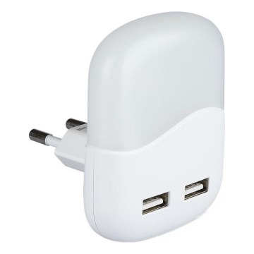 Veilleuse à brancher avec détecteur de crépuscule 2xUSB LED/0,45W/230V 4000K
