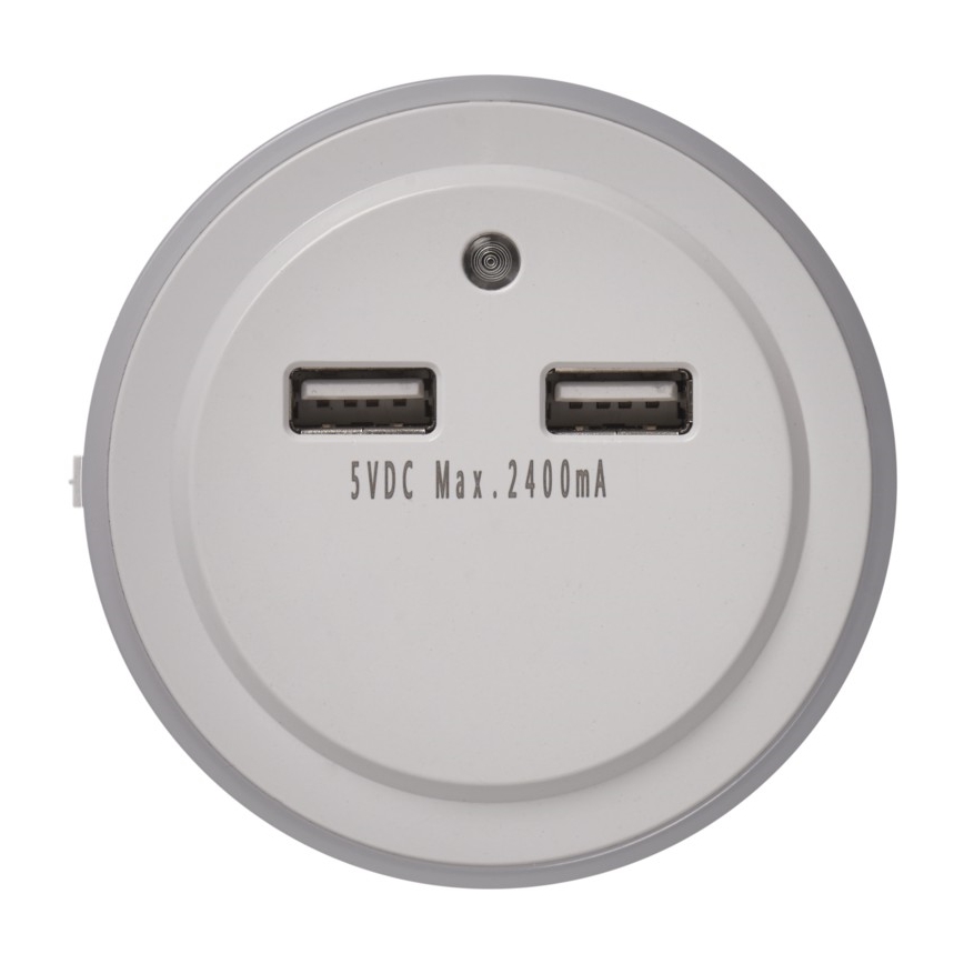 Veilleuse LED à brancher sur prise avec capteur crépusculaire + 2x USB, 3x LED/0,3W/230V