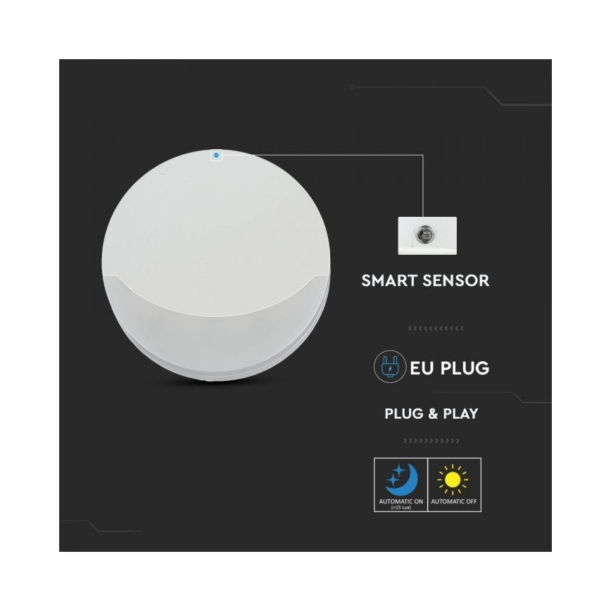 Veilleuse LED avec détecteur SAMSUNG CHIP LED/0,5W/230V 65mm 4000K ronde