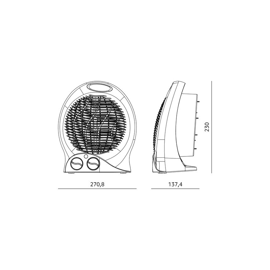 Ventilateur avec élément chauffant 1000/2000W/230V noir
