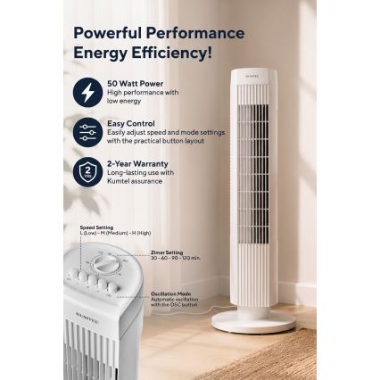 Ventilateur colonne 50W/230V blanc