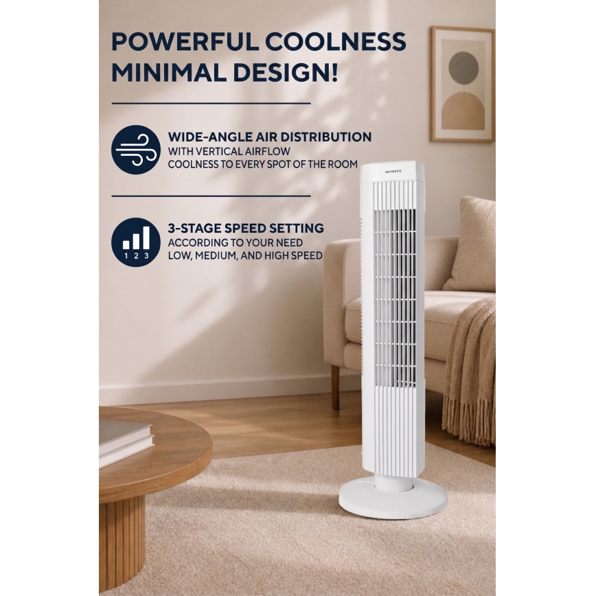 Ventilateur colonne 50W/230V blanc
