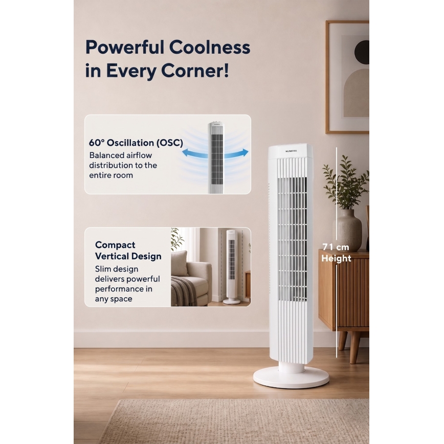 Ventilateur colonne 50W/230V blanc