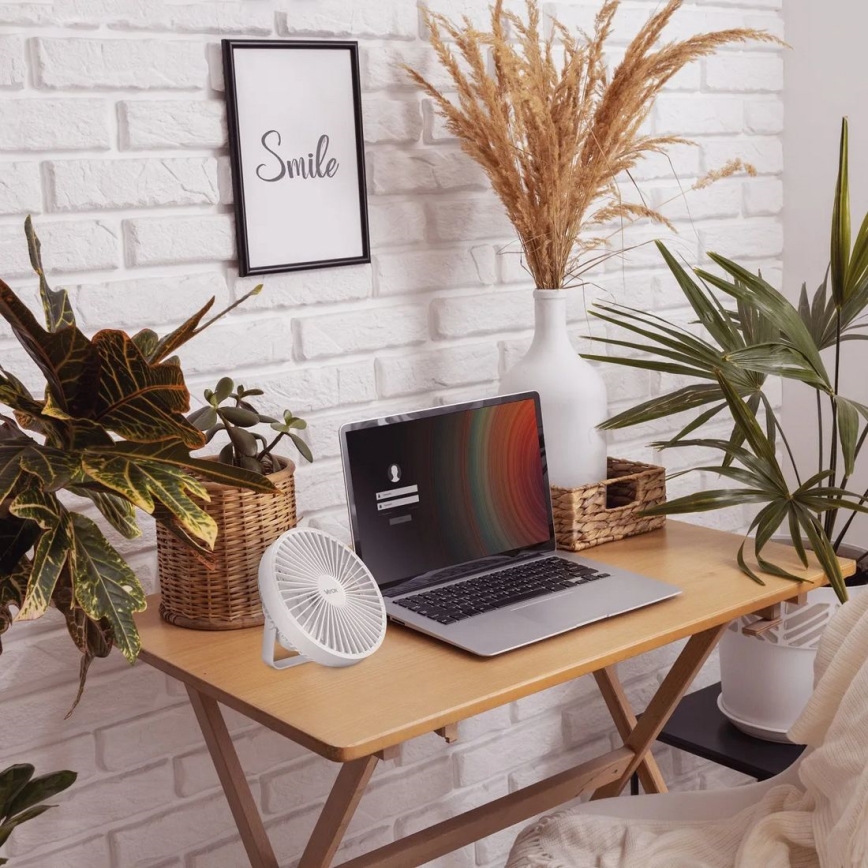 Ventilateur de bureau rechargeable LED avec éclairage LED LED/2W/5V USB 2400 mAh blanc