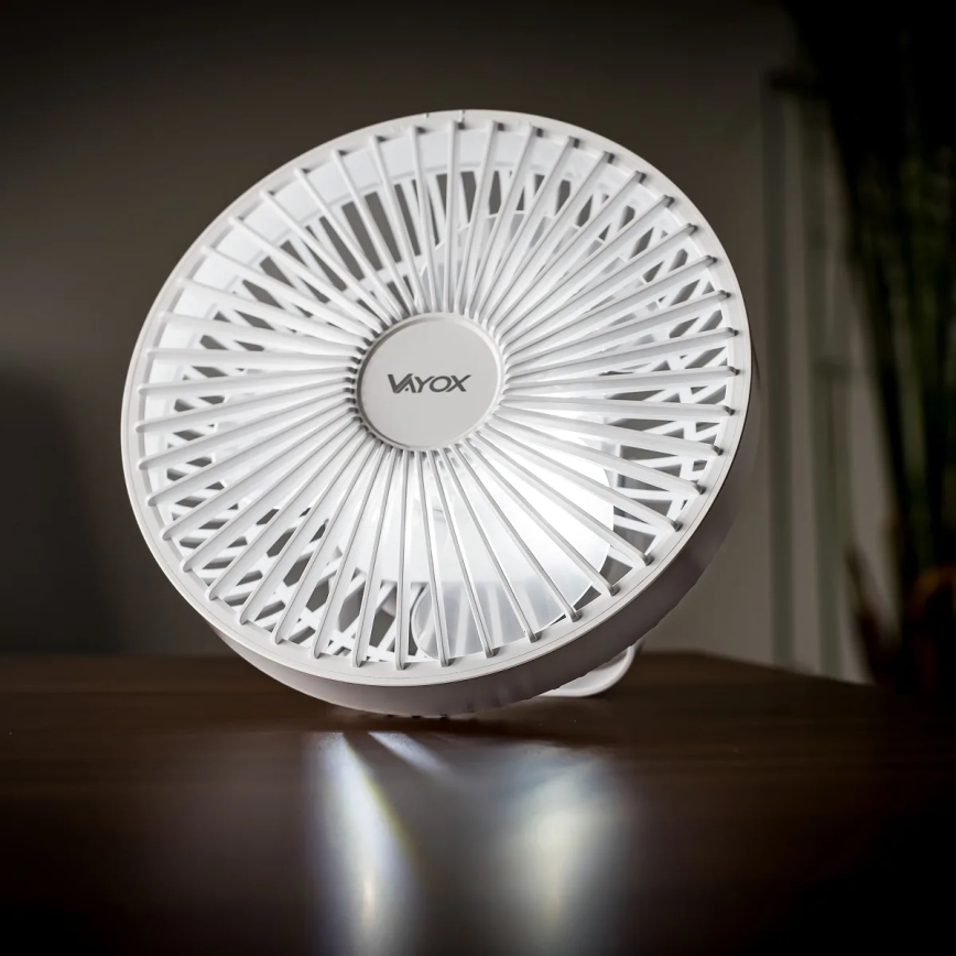 Ventilateur de bureau rechargeable LED avec éclairage LED LED/2W/5V USB 2400 mAh blanc
