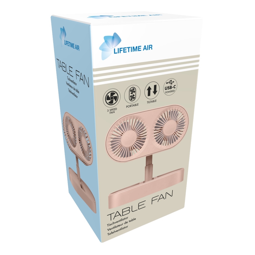 Ventilateur de bureau rechargeable 3,7 V 1200 mAh, rose