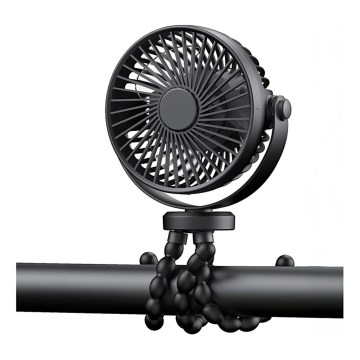 Ventilateur de bureau rechargeable 3 W/5 V 1200 mAh noir