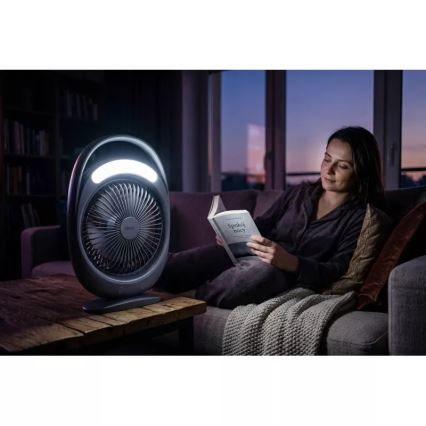 Ventilateur de bureau rechargeable avec éclairage LED LED/2,8W/5V USB 2400 mAh gris