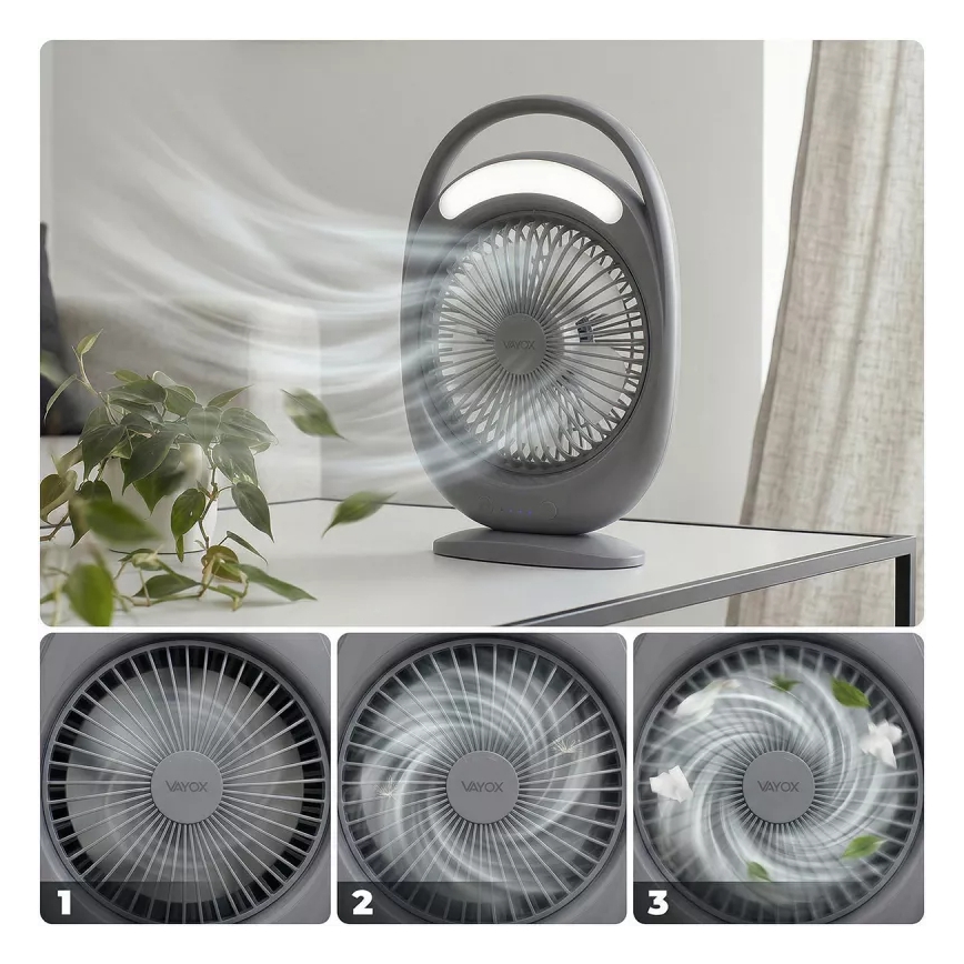 Ventilateur de bureau rechargeable avec éclairage LED LED/2,8W/5V USB 2400 mAh gris