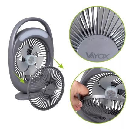 Ventilateur de bureau rechargeable avec éclairage LED LED/2,8W/5V USB 2400 mAh gris