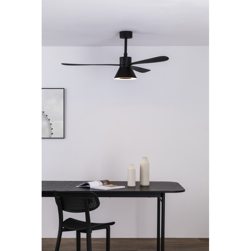 Ventilateur de plafond AMELIA L CONE LED 20W 230V 2700/3500/5000K noir 132 cm Wi-Fi Tuya + télécommande