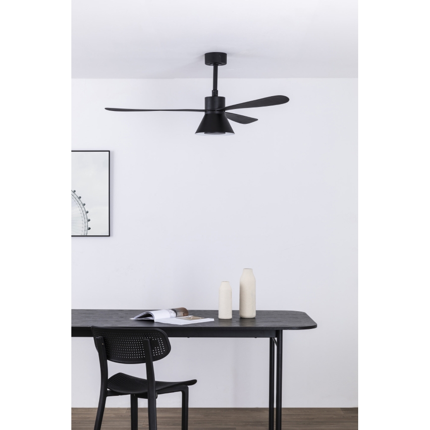 Ventilateur de plafond AMELIA L CONE LED 20W 230V 2700/3500/5000K noir 132 cm Wi-Fi Tuya + télécommande