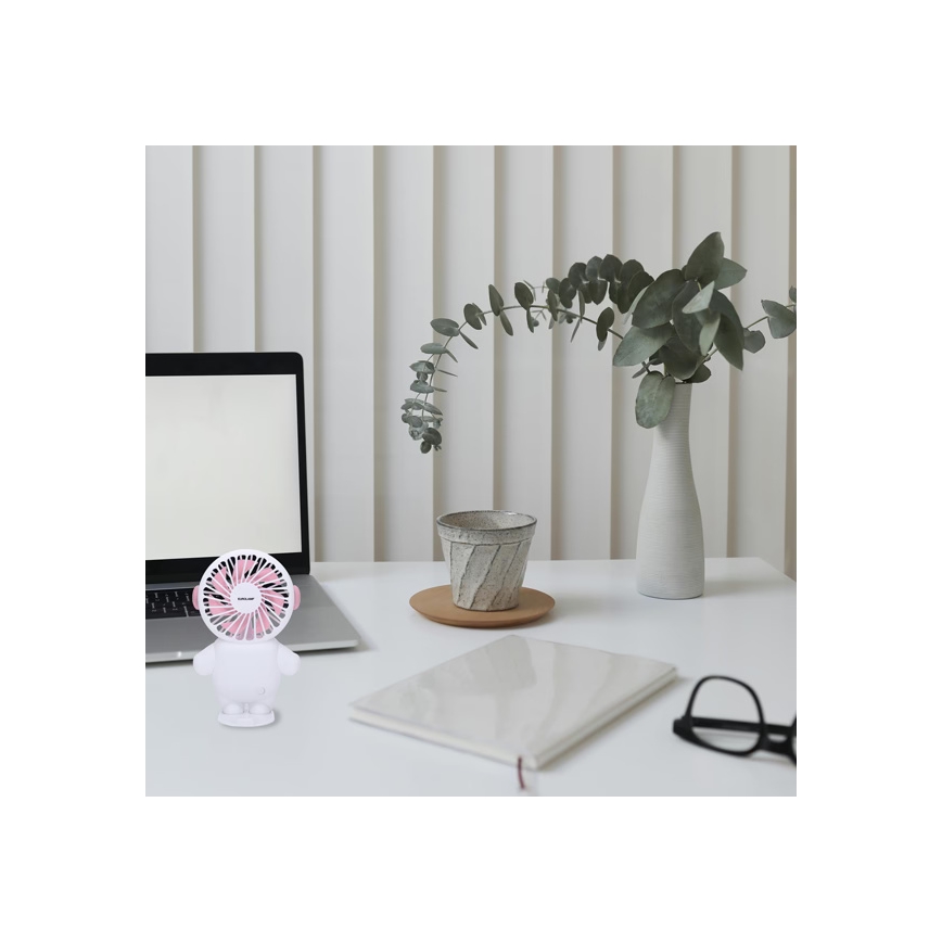 Ventilateur de poche rechargeable 4,5 W / 5 V, 500 mAh — blanc/rose