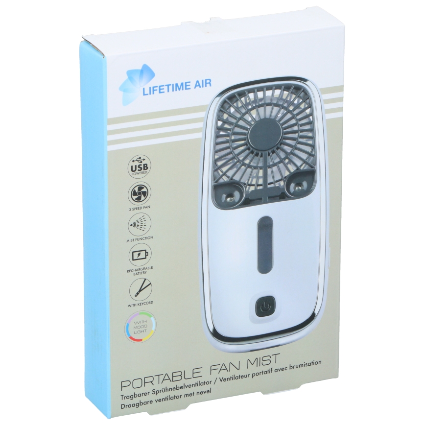 Ventilateur de poche rechargeable à LED RGB avec fonction brumisation 3,7 V 1200 mAh