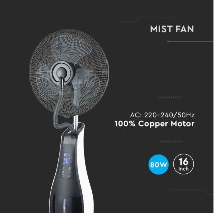 Ventilateur de sol avec pulvérisateur 80W/230V noir+ télécommande