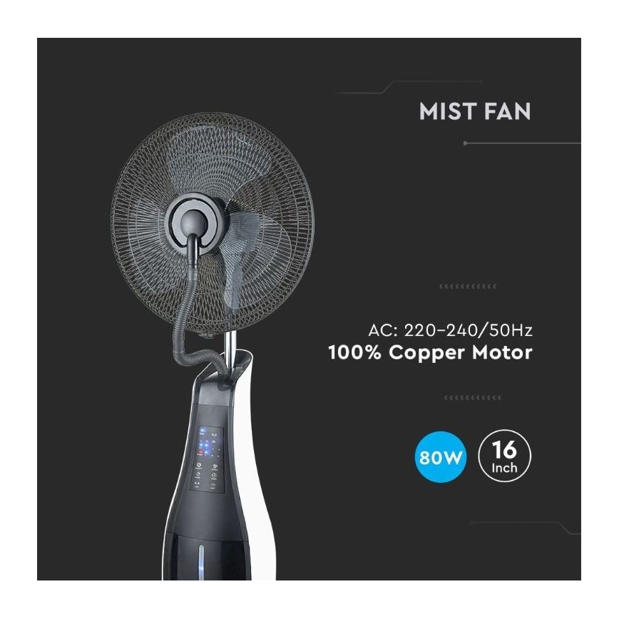 Ventilateur de sol avec pulvérisateur 80W/230V noir+ télécommande