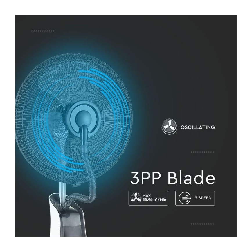 Ventilateur de sol avec pulvérisateur 80W/230V noir+ télécommande