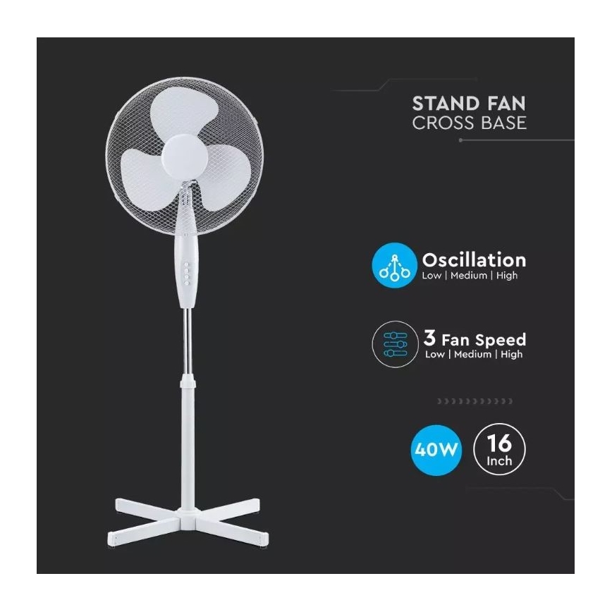 Ventilateur de sol Ø 41 cm 40W/230V blanc