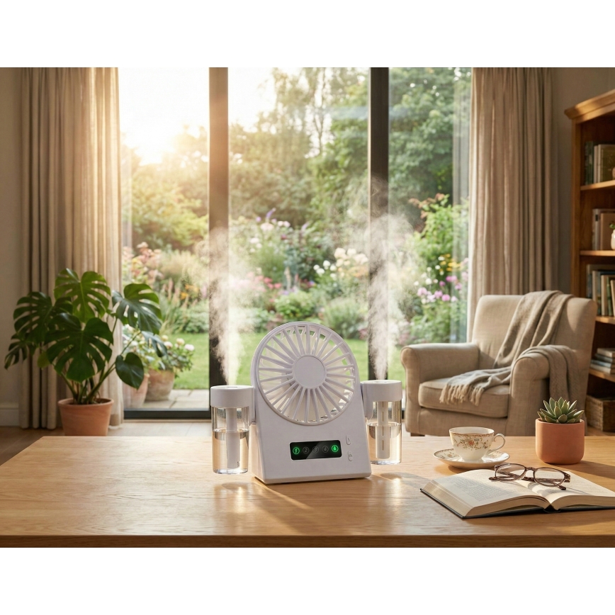 Ventilateur de table rechargeable à brumisation 3,7 V 1200 mAh