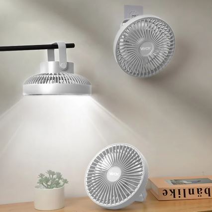 Ventilateur de table rechargeable avec éclairage LED/2W/5V USB 2400 mAh blanc
