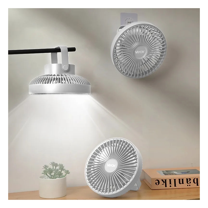 Ventilateur de table rechargeable avec éclairage LED/2W/5V USB 2400 mAh blanc
