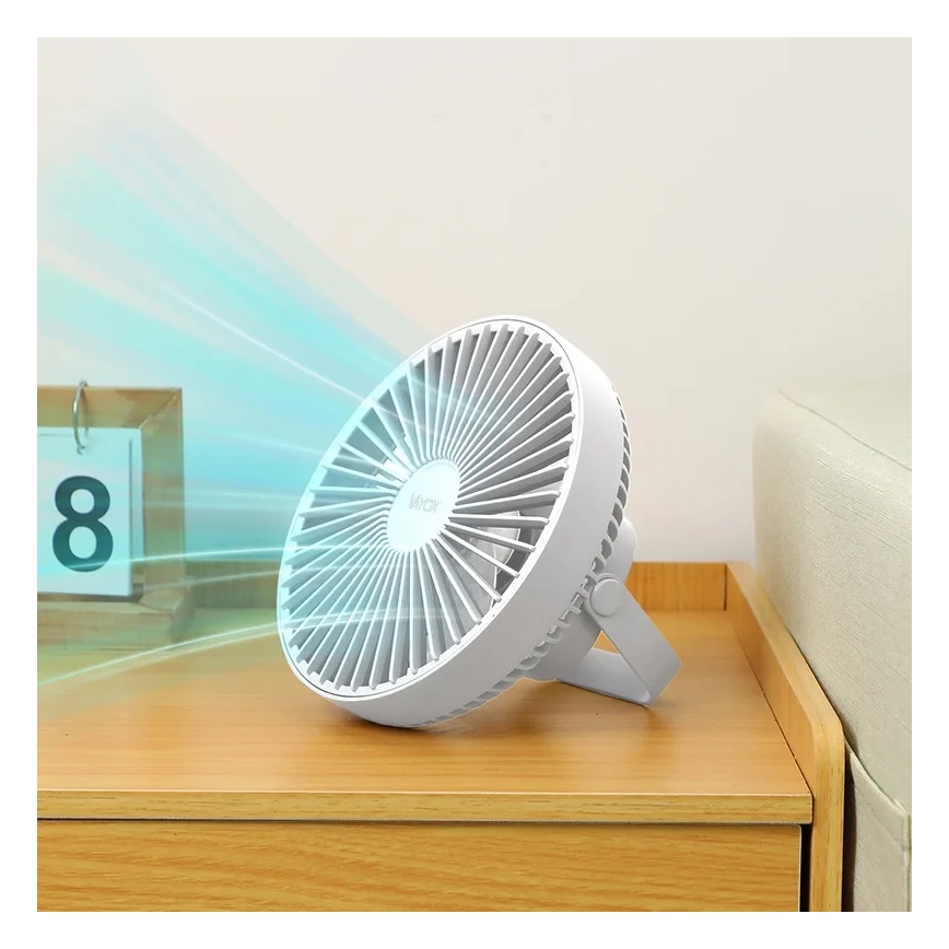 Ventilateur de table rechargeable avec éclairage LED/2W/5V USB 2400 mAh blanc