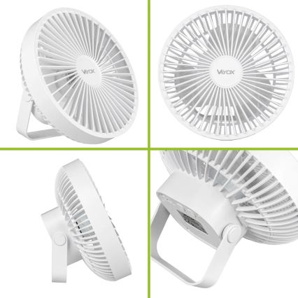 Ventilateur de table rechargeable avec éclairage LED/2W/5V USB 2400 mAh blanc