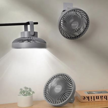 Ventilateur de table rechargeable avec éclairage LED/2W/5V USB 2400 mAh gris