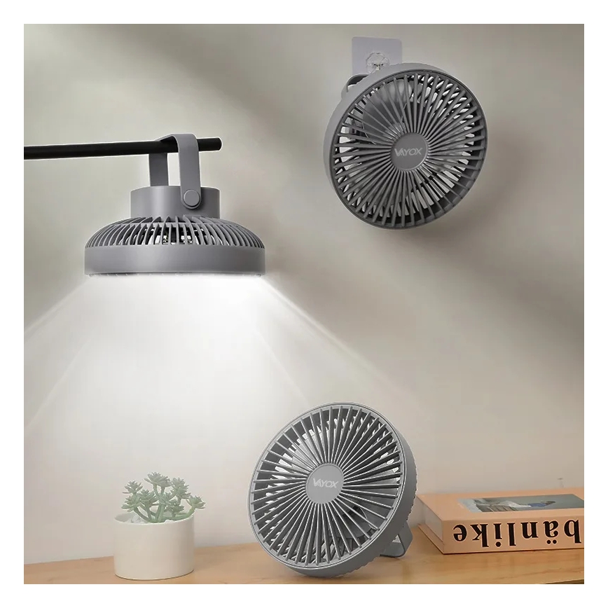 Ventilateur de table rechargeable avec éclairage LED/2W/5V USB 2400 mAh gris