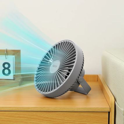Ventilateur de table rechargeable avec éclairage LED/2W/5V USB 2400 mAh gris