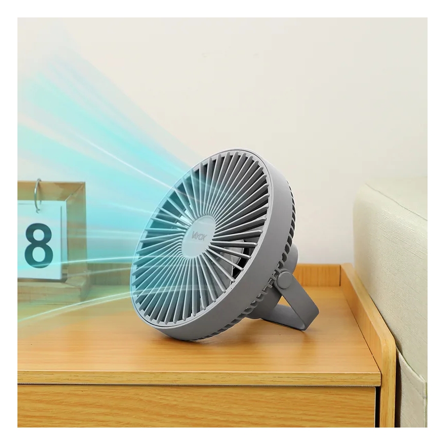 Ventilateur de table rechargeable avec éclairage LED/2W/5V USB 2400 mAh gris